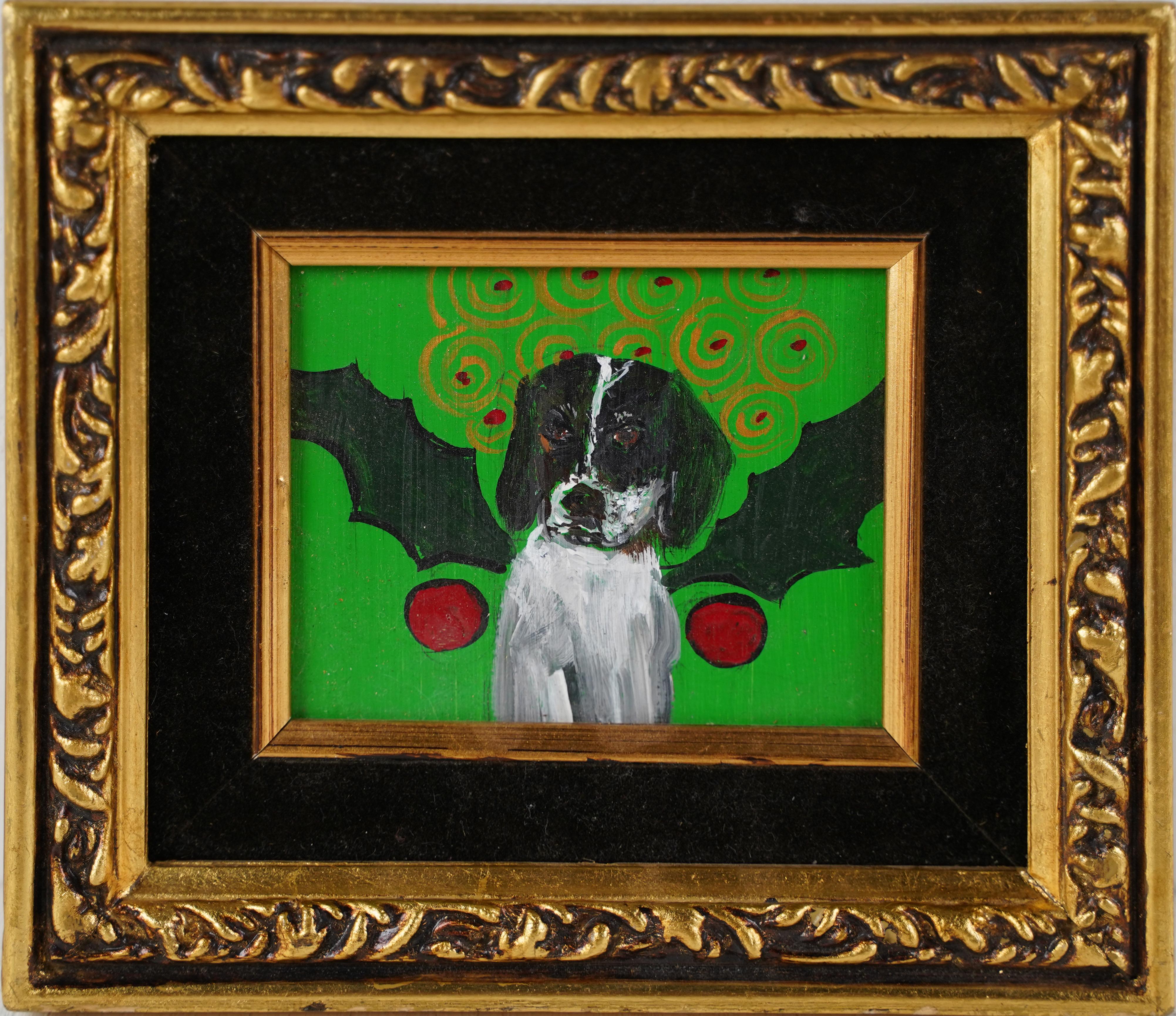 Vintage American Female Modernist Surreal Dog Portrait Framed Oil Painting