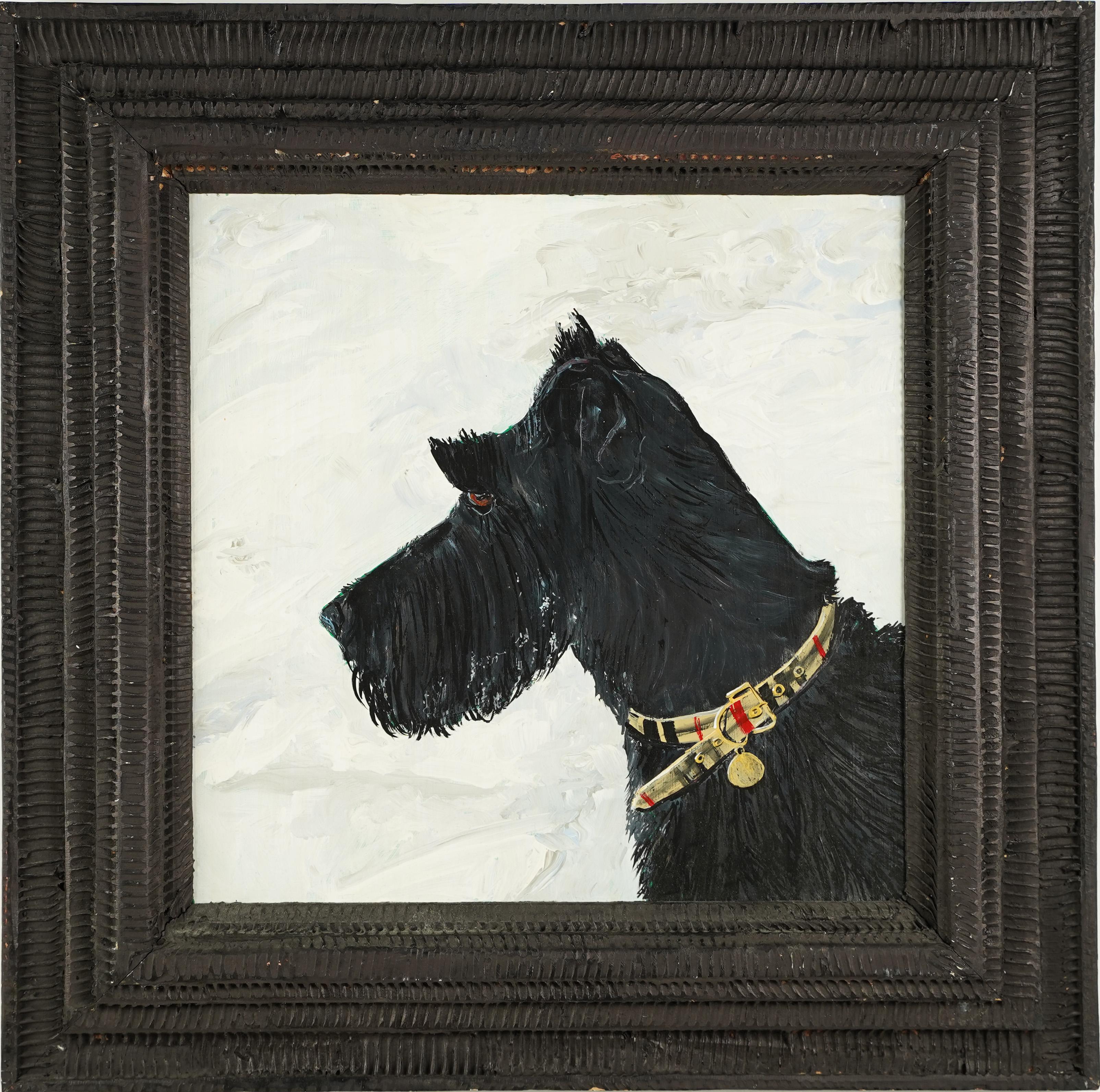 Peinture à l'huile impressionniste américaine vintage, Scottie chien Terrier, portrait d'animal - Painting de Judy Henn