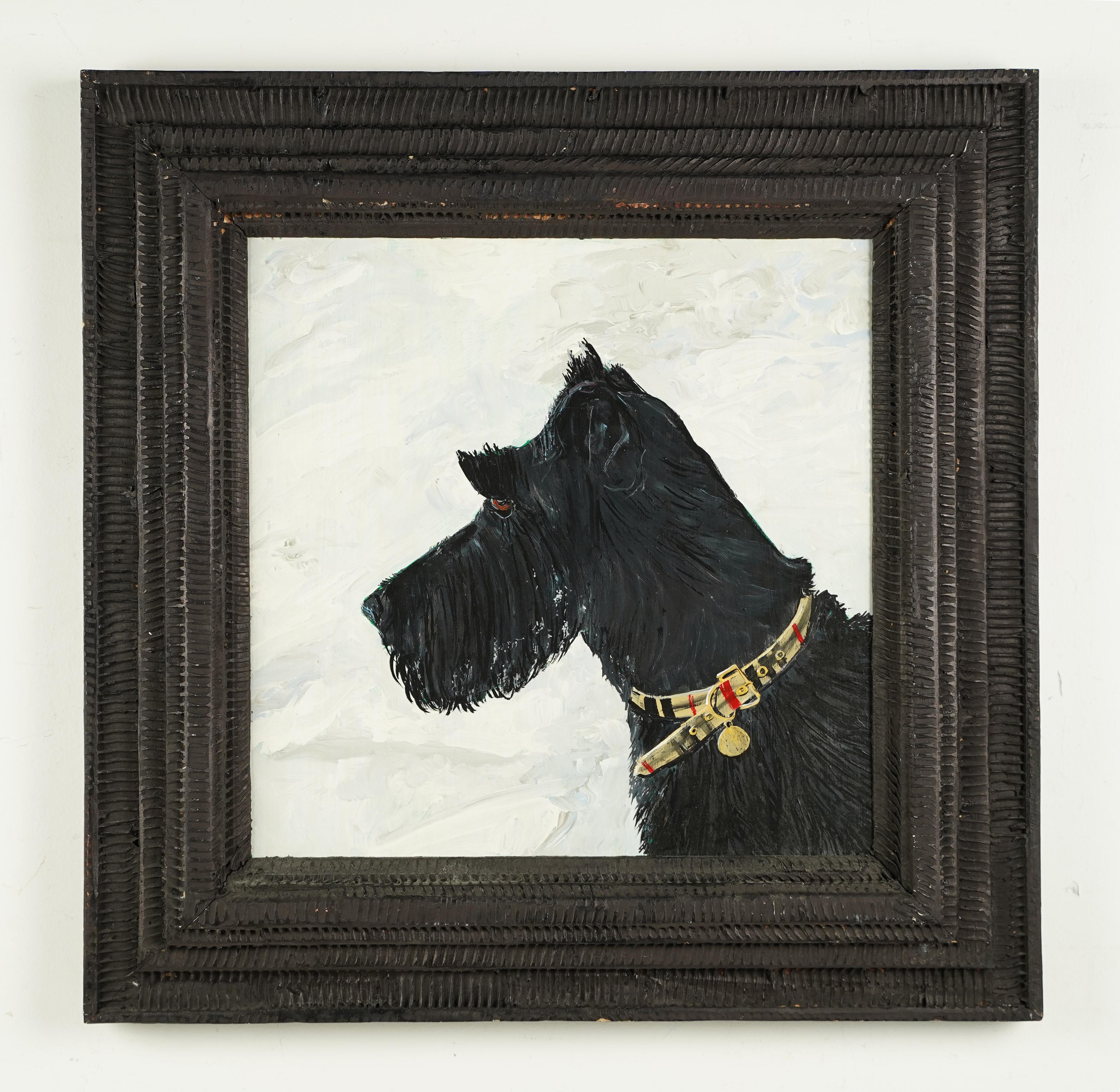 Peinture à l'huile impressionniste américaine vintage, Scottie chien Terrier, portrait d'animal - Impressionnisme Painting par Judy Henn