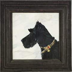 Vintage American Impressionist Scottie Dog Terrier Animal Portrait Oil Painting