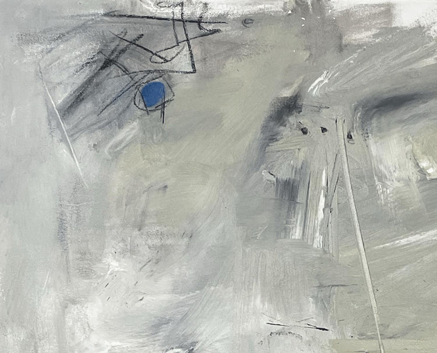 3 Doors to Liberation, Painting, Oil on Canvas - Gray Abstract Painting by Judy Hintz Cox