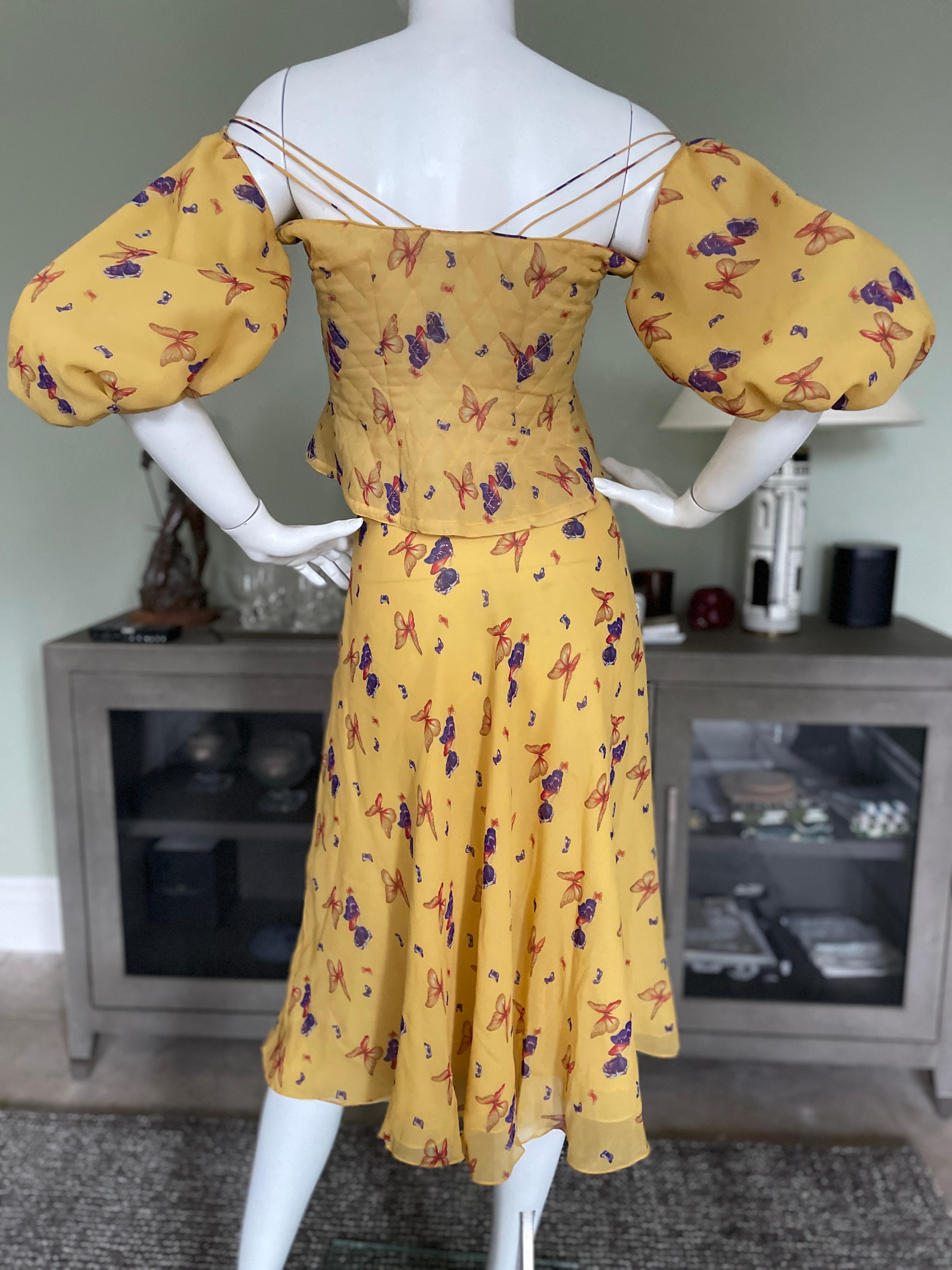 Judy Hornby Couture Vintage 1970's Butterfly Print Two Piece Dress Set
This is so pretty, with semi detached balloon sleeves.
Size 6
Bust 36