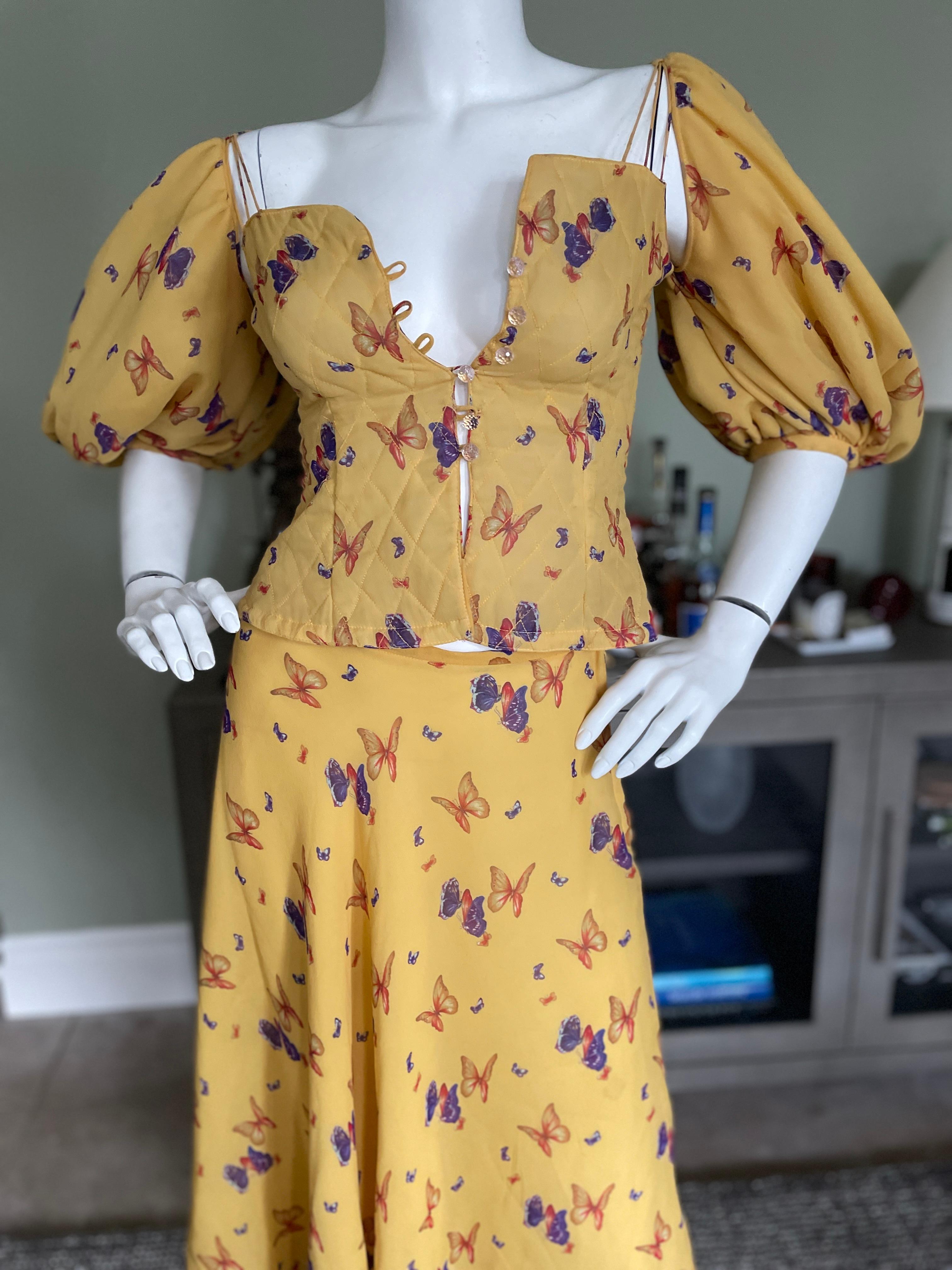 Women's Judy Hornby Couture Vintage 1970's Butterfly Print Two Piece Dress Set For Sale
