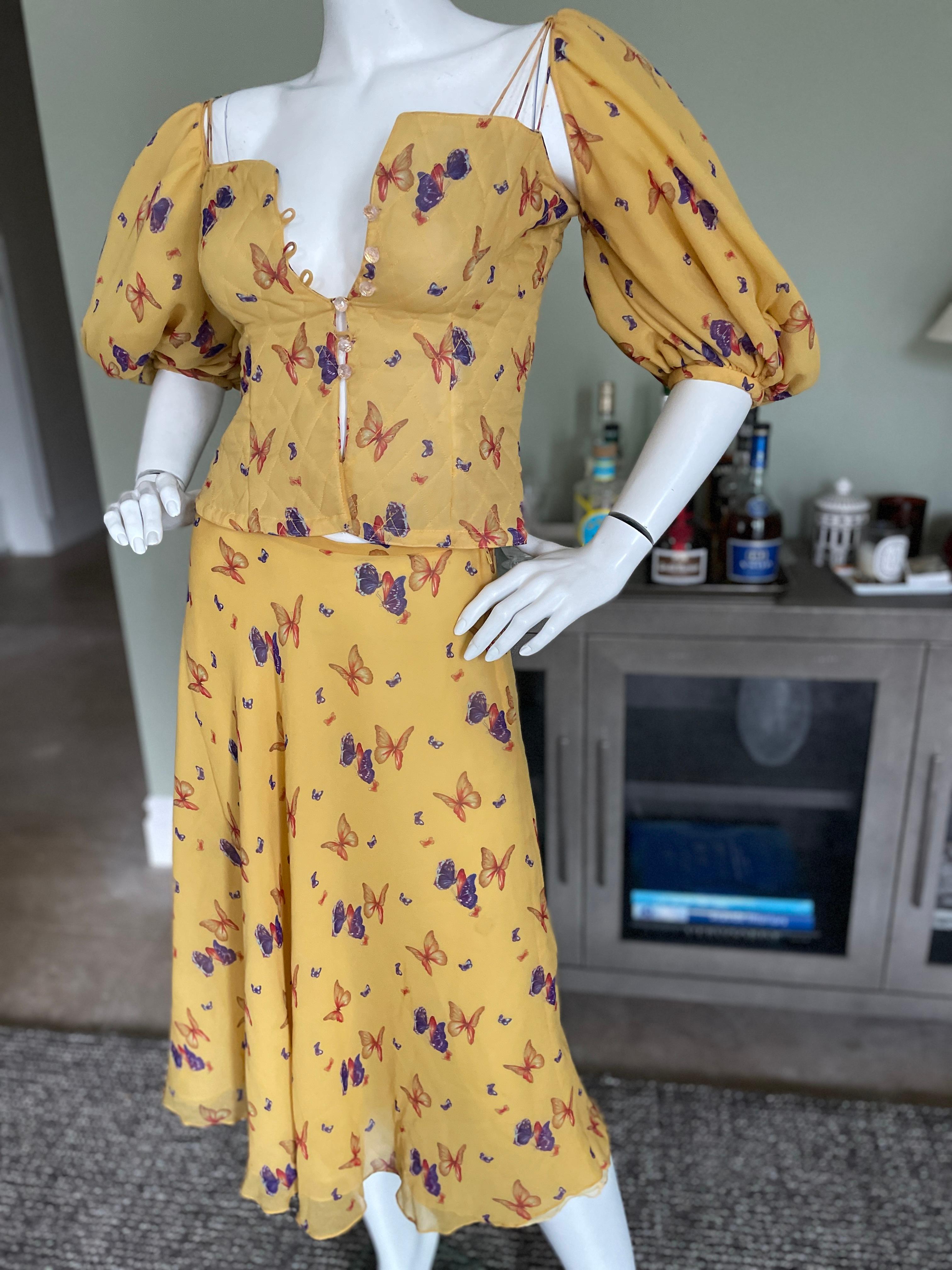 Judy Hornby Couture Vintage 1970's Butterfly Print Two Piece Dress Set For Sale 1