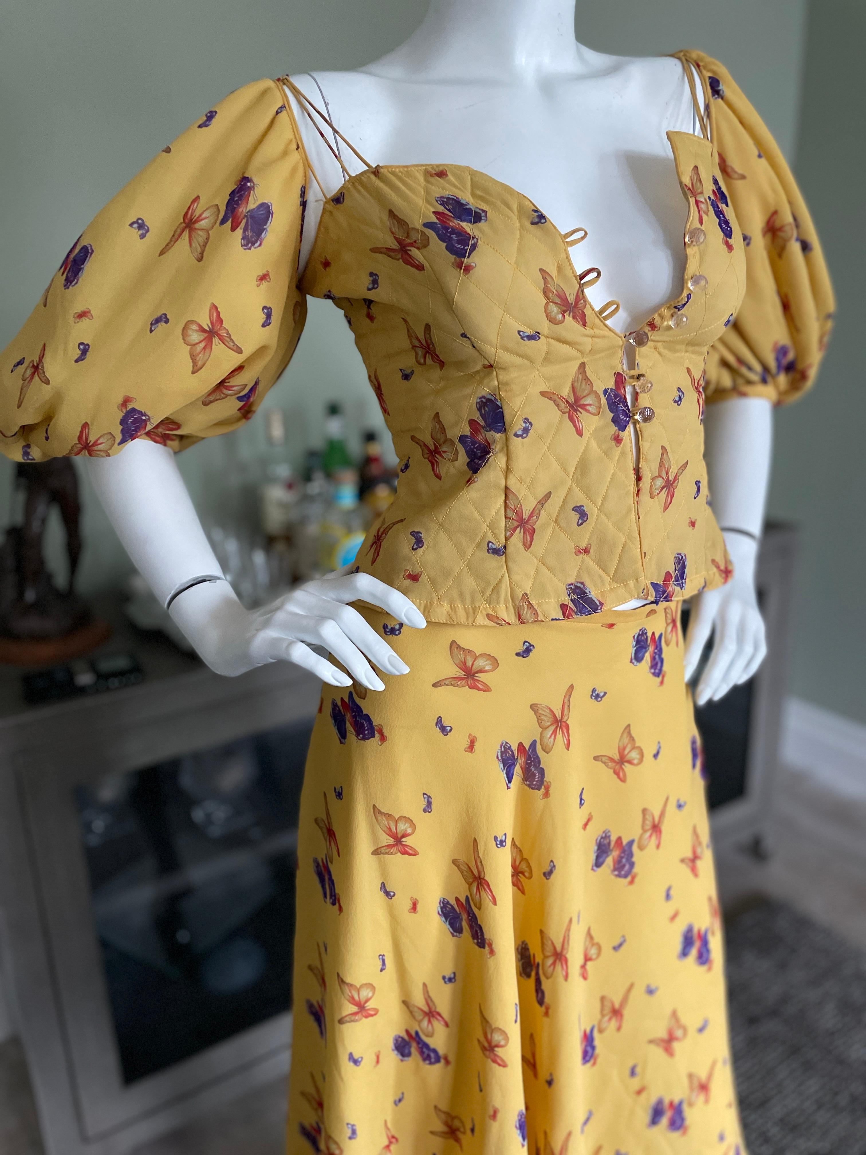 Judy Hornby Couture Vintage 1970's Butterfly Print Two Piece Dress Set For Sale 2
