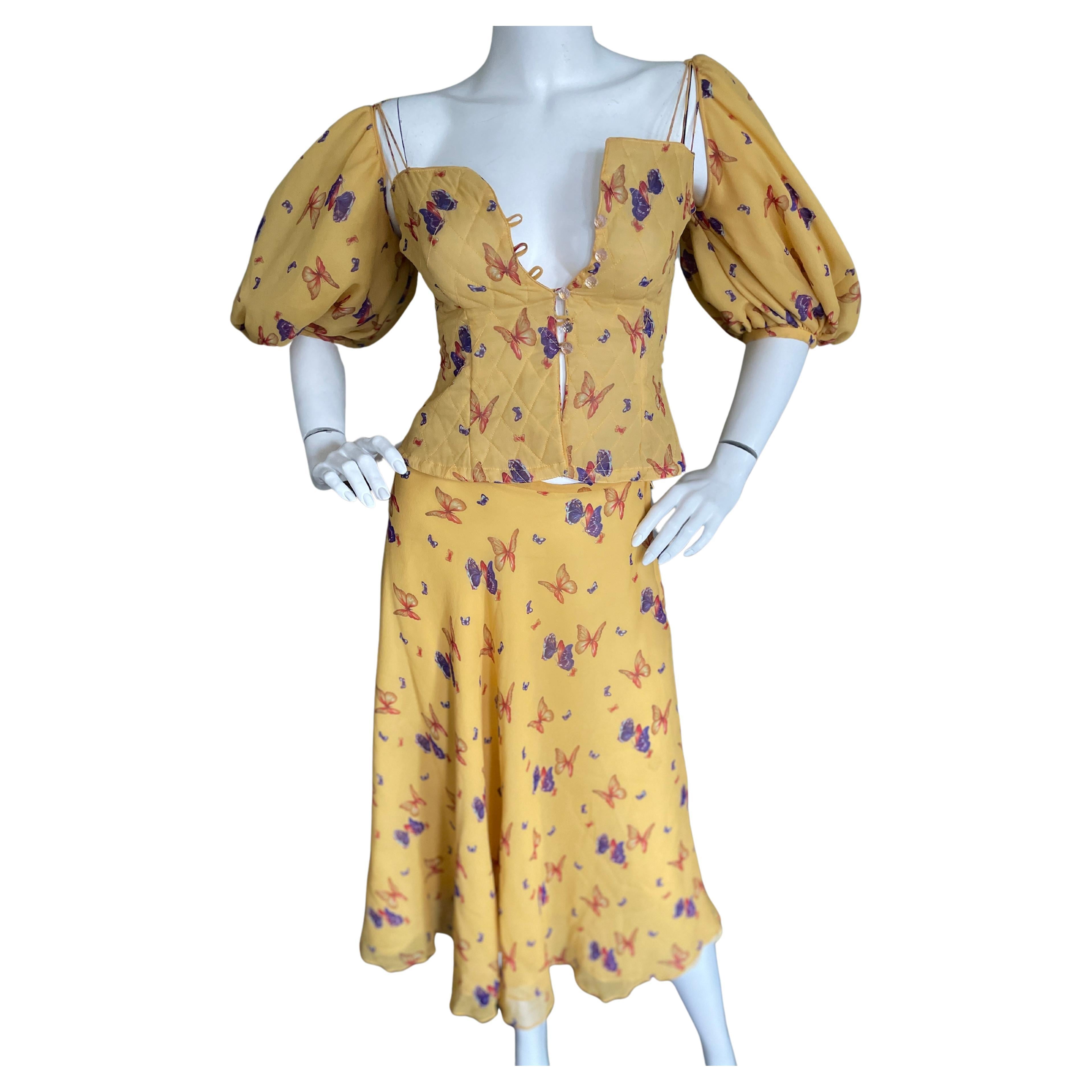 Judy Hornby Couture Vintage 1970's Butterfly Print Two Piece Dress Set For Sale