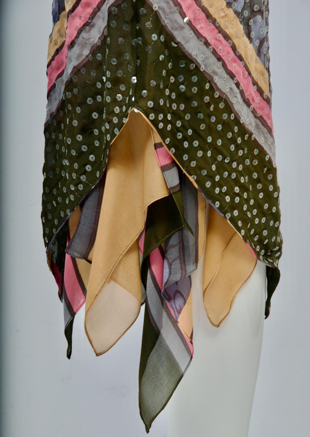 Judy Hornby Multicolor Silk Dress with Handkerchief Hem For Sale 2