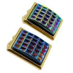 JUDY LEE signed gold tone glass designer clip on earrings