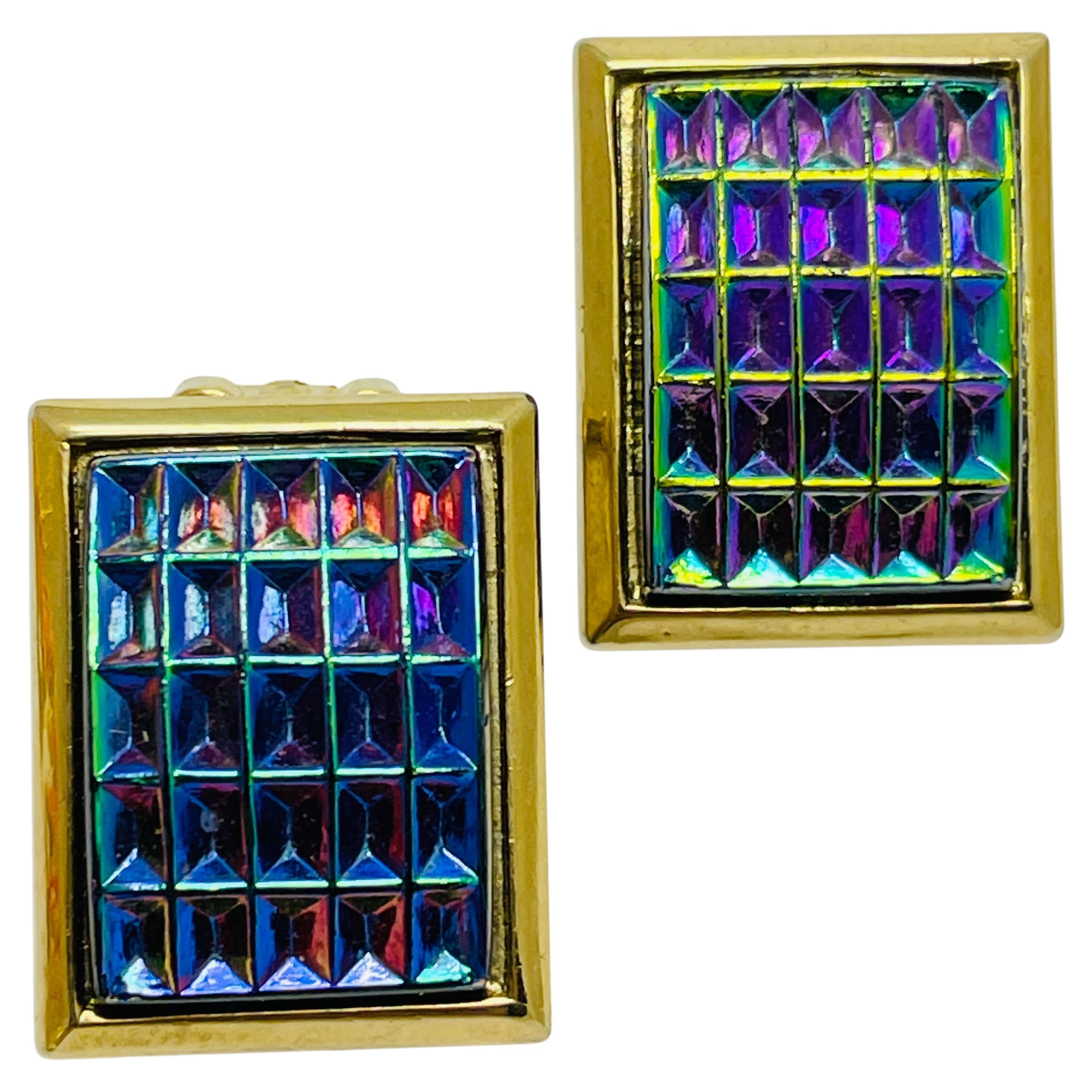 JUDY LEE - Boucles d
oreilles à clip en verre doré signé