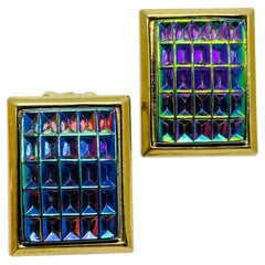 JUDY LEE - Boucles d
oreilles à clip en verre doré signé