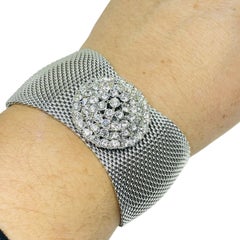 JUDY LEE signed silver tone rhinestones mesh chain wide designer bracelet