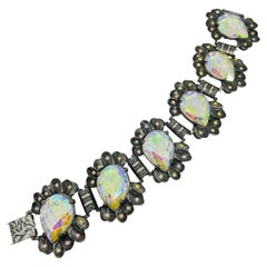 Bracciale firmato JUDY LEE in argento, vintage, enorme, in vetro ab.