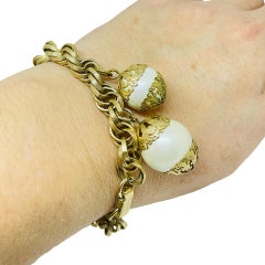JUDY LEE vintage gold tone dangle faux pearls chain designer bracelet