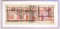 Vintage Wufu Wu, The Five Chinese Blessings Etching on Japanese Kozo paper Signed Framed