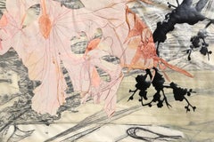 Year of the Dog #5, Abstract Expressionist Hand Colored Woodblock and Collage