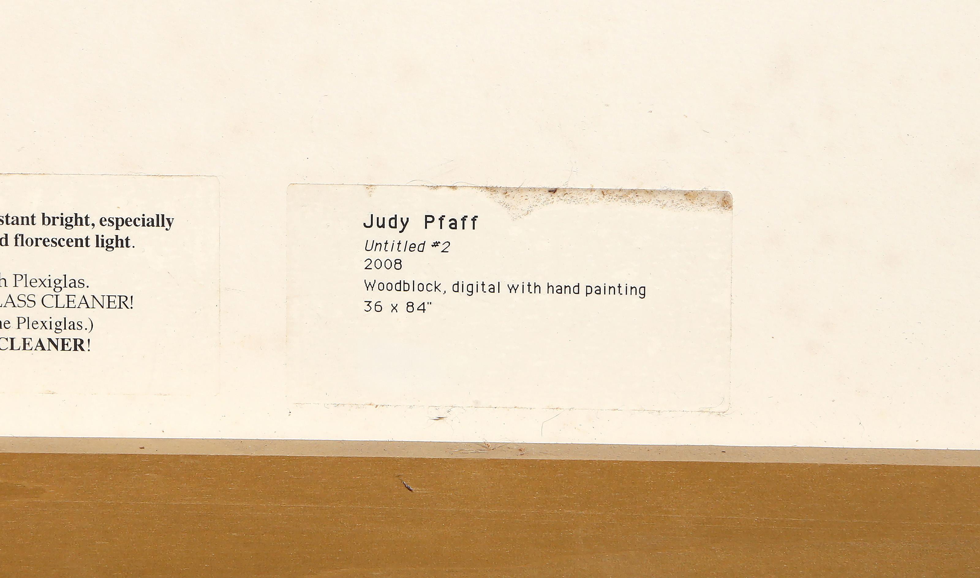 Judy Pfaff, americana (1946 - ) - Anno del cane #5, Anno:  2008, Medio:  Blocco di legno e collage colorato a mano, firmato, datato e numerato a matita, edizione:  edizione variegata di 20/20, Dimensioni:  38,5 x 86,5 pollici (97,79 x 219,71 cm),