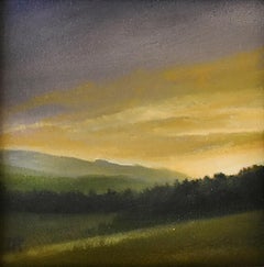Catskill Evening : Landscape Oil Painting, Countryside Sunset Over Mountains