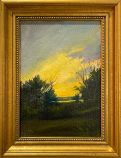 Lampe en ébène (environnement vertical influencé par l'Hudson River School) Cadre doré