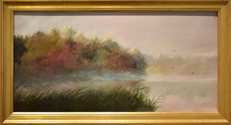 Judy Reynolds Fog Lifting Small Landscape Oil Painting Of Olana Gold Frame For Sale At 1stdibs