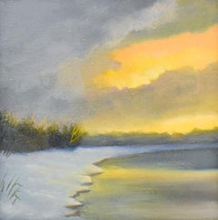 Iona Marsh (Small Landscape Painting on Canvas of a Winter Sunset, Unframed) 