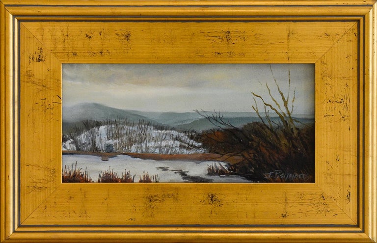 Last Snow, Iona Marsh (Landscape Painting of Country Winter Scene, Gold Frame) For Sale 1
