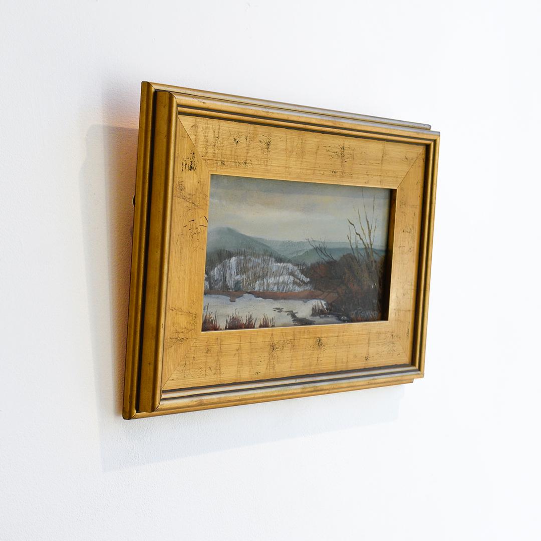 Last Snow, Iona Marsh, 2019 (Landscape Painting of Country Winter Scene, Gold Frame) by Judy Reynolds
6