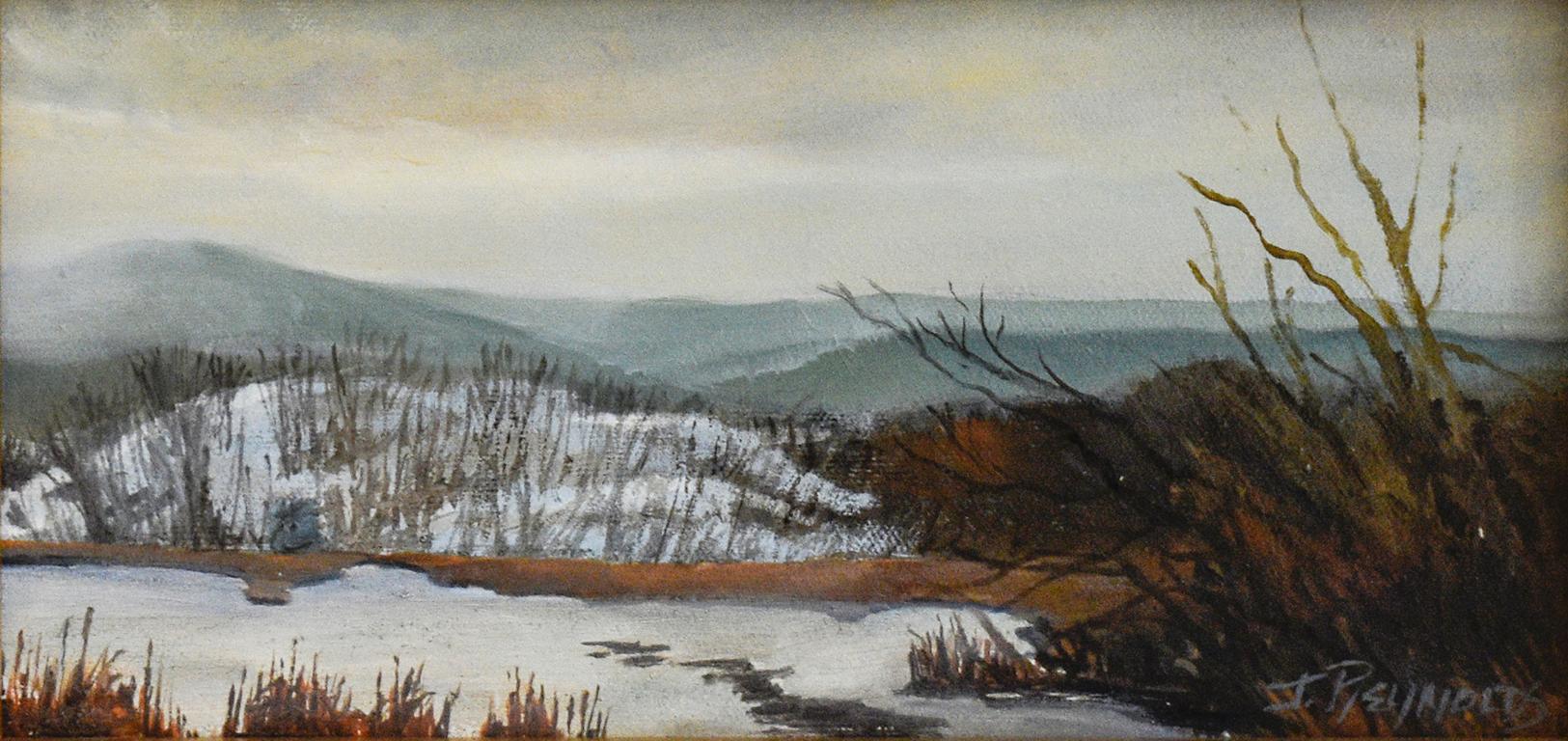 Last Snow, Iona Marsh (Landscape Painting of Country Winter Scene, Gold Frame)