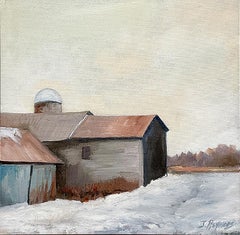 Late Winter Barn (Winter Farm Landscape Painting with Barns and Snowy Fields)