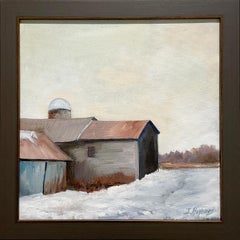 Late Winter Barn (Winter Farm Landscape Painting with Barns and Snowy Fields)