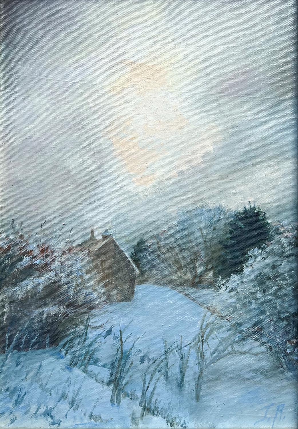Maine Snowfall (Traditional Plein Air Landscape Painting, Winter Scene) by Judy Reynolds
Oil on canvas, 14 x 11 inches, silver frame


Most people choose to visit Maine during the summertime, when it is a temperate 