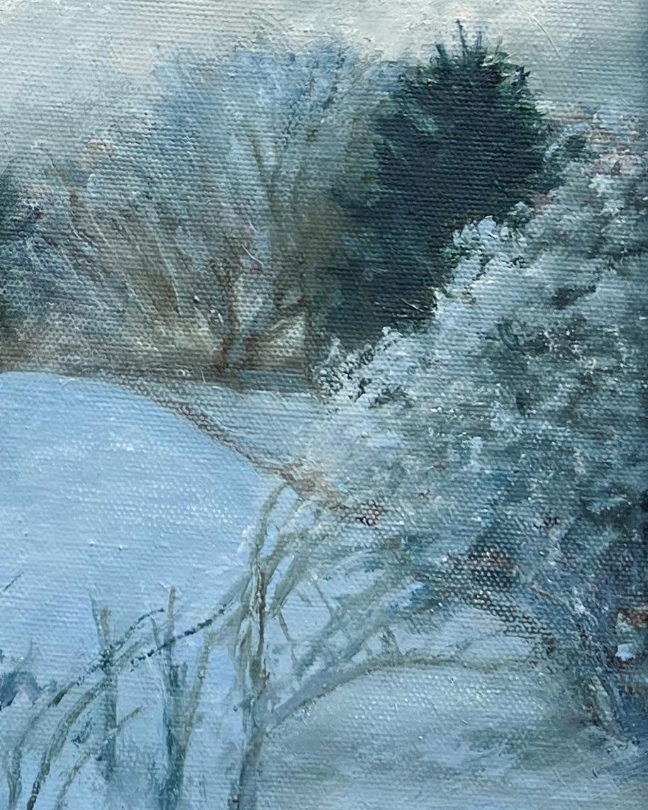 Maine Snowfall (Traditional Plein Air Landscape Painting, Winter Scene) For Sale 3