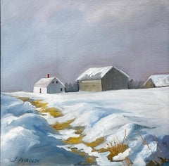 Maine Warm Winter (Plein Air Landscape Painting of Farm Winter Scene with Barns)