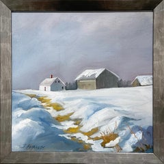 Maine Warm Winter (Plein Air Landscape Painting of Farm Winter Scene with Barns)