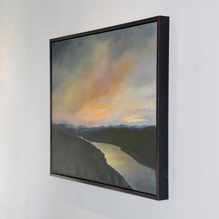 North Sky, Hudson River (Framed Landscape Painting on Canvas of a Winter Sunset) For Sale 2