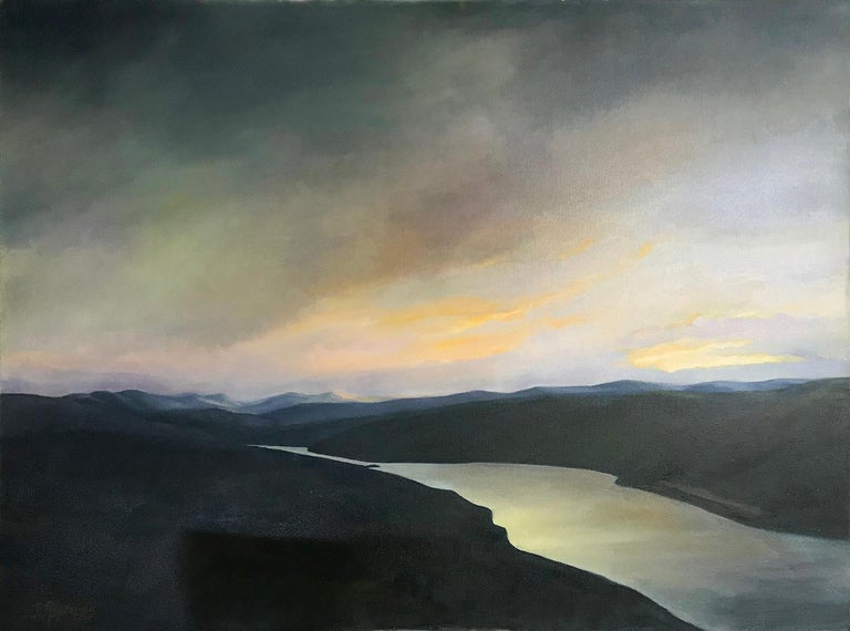 North Sky, Hudson River (Framed Landscape Painting on Canvas of a Winter Sunset) For Sale 7