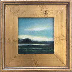 North Sky (Small Landscape Painting on Canvas in Gold Frame)