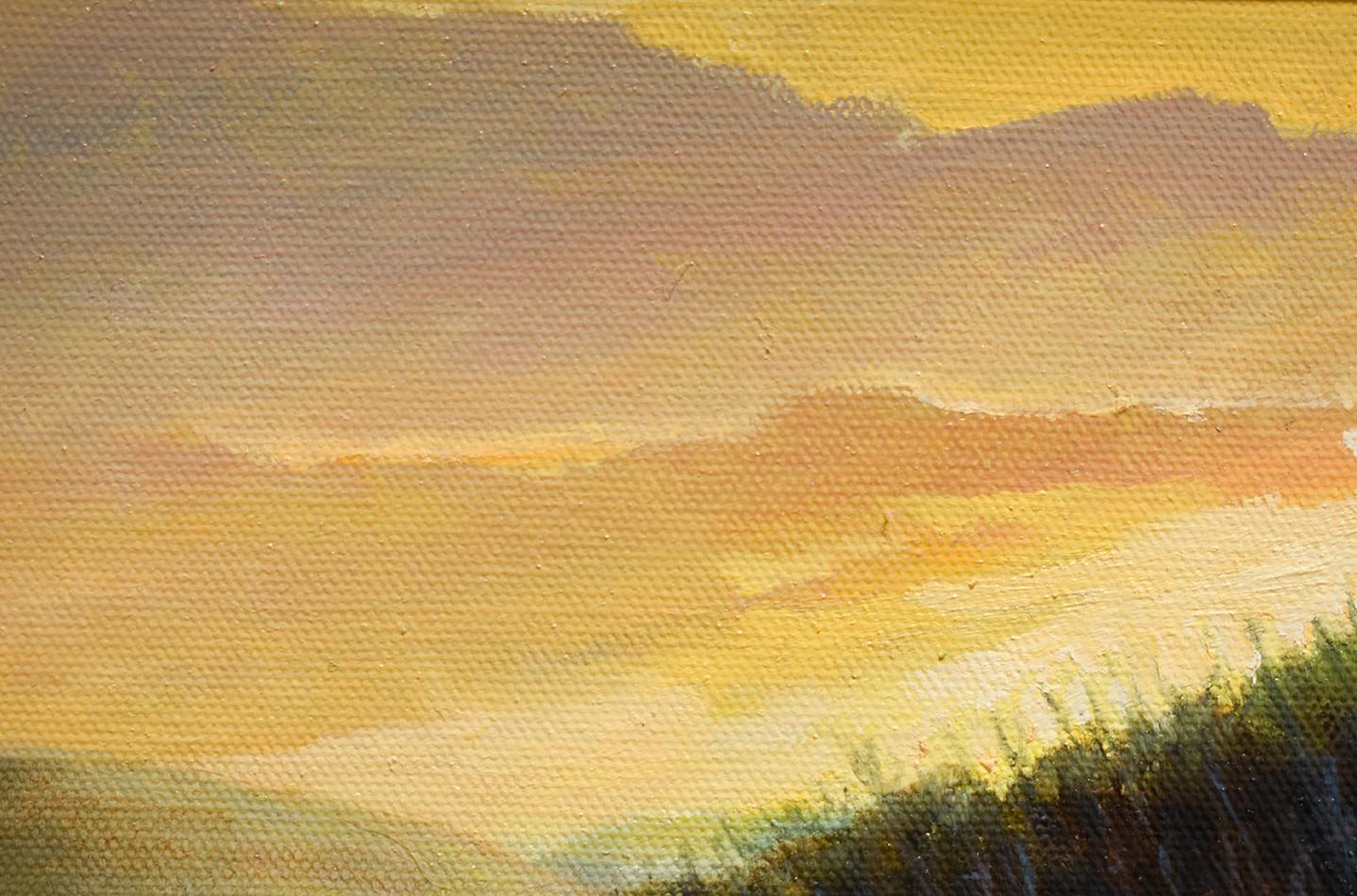 Resting Field in Winter (En Plein Air Landscape Painting on Canvas of a Sunset)  1