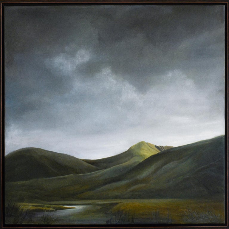 Scotland (Dramatic Landscape of Sunlit Hills Under a Clouded Sky) - Painting by Judy Reynolds