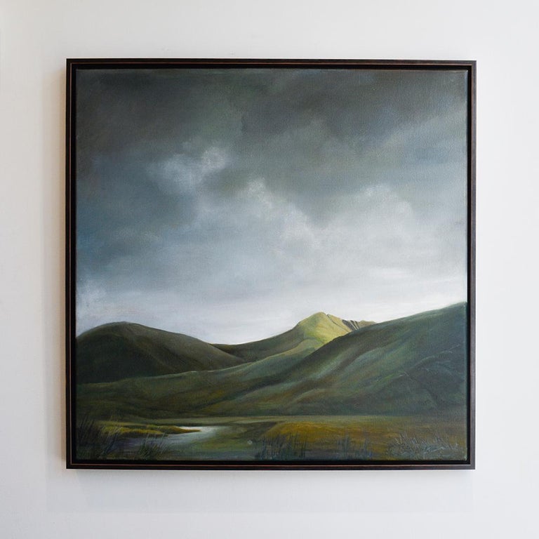 Scotland (Dramatic Landscape of Sunlit Hills Under a Clouded Sky) - Black Landscape Painting by Judy Reynolds