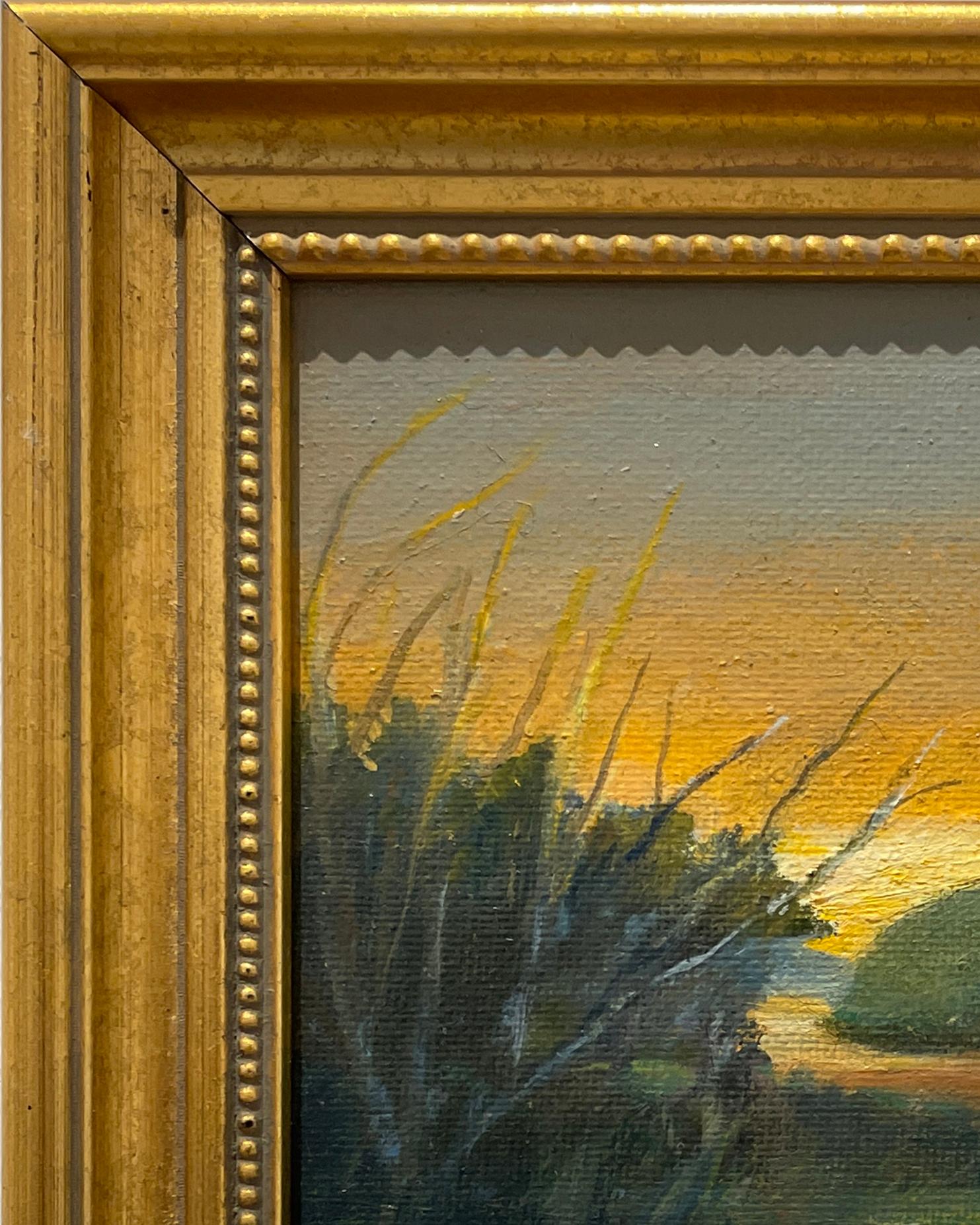 Soft Sky (Landschaft mit Sonnenaufgang über dem Sumpf, beeinflusst von der Hudson River School) – Painting von Judy Reynolds