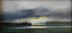Storm Lifting (Plein Air Landscape Pastel on Paper of Maine, Gold Frame)