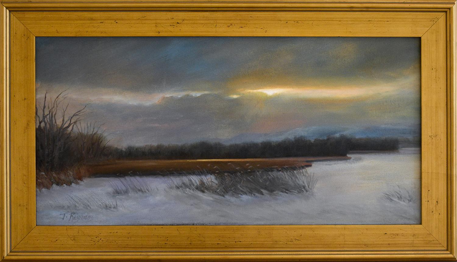 Judy Reynolds Landscape Painting - Tivoli Marsh (Framed Hudson River School Style Painting of a Winter Landscape)