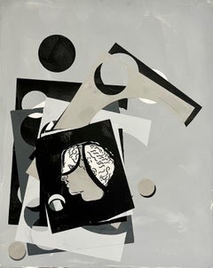Peinture figurative abstraite géométrique technique mixte Judy Rifka