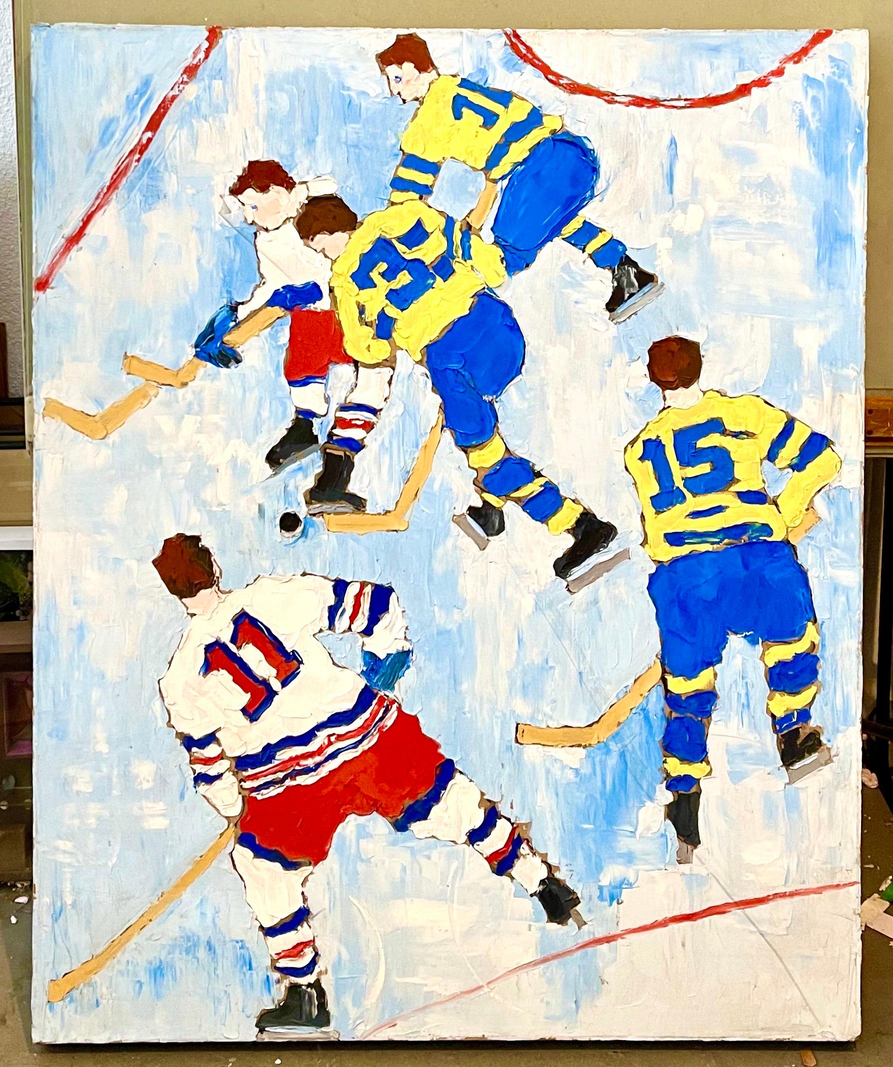 Judy Rifka, Abstract Expressionist Oil Painting Hockey Players. Brooke Alexander For Sale 7