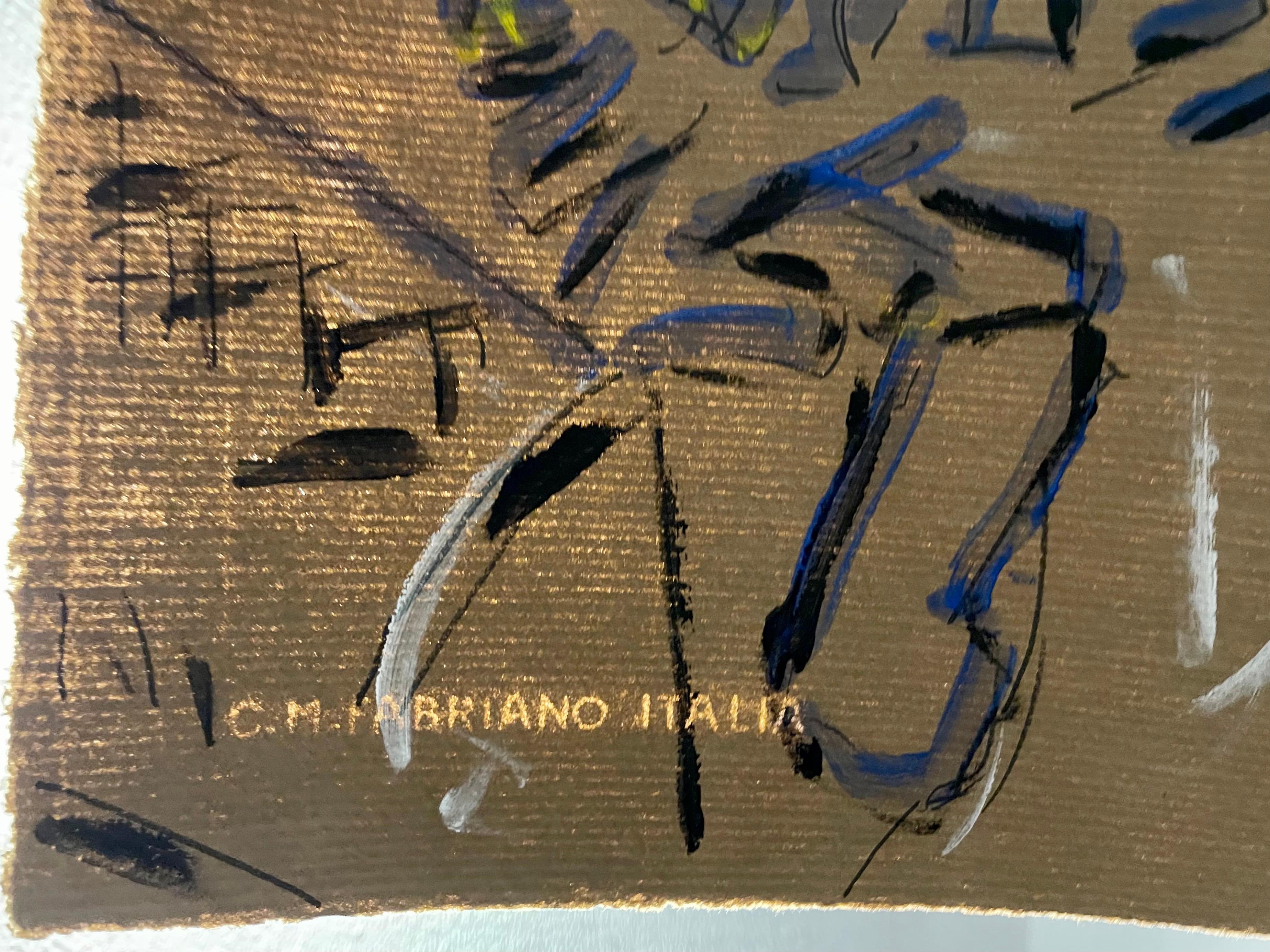 Judy Rifka, Pintura al óleo expresionista abstracta sobre papel Jugadores de hockey en venta 9