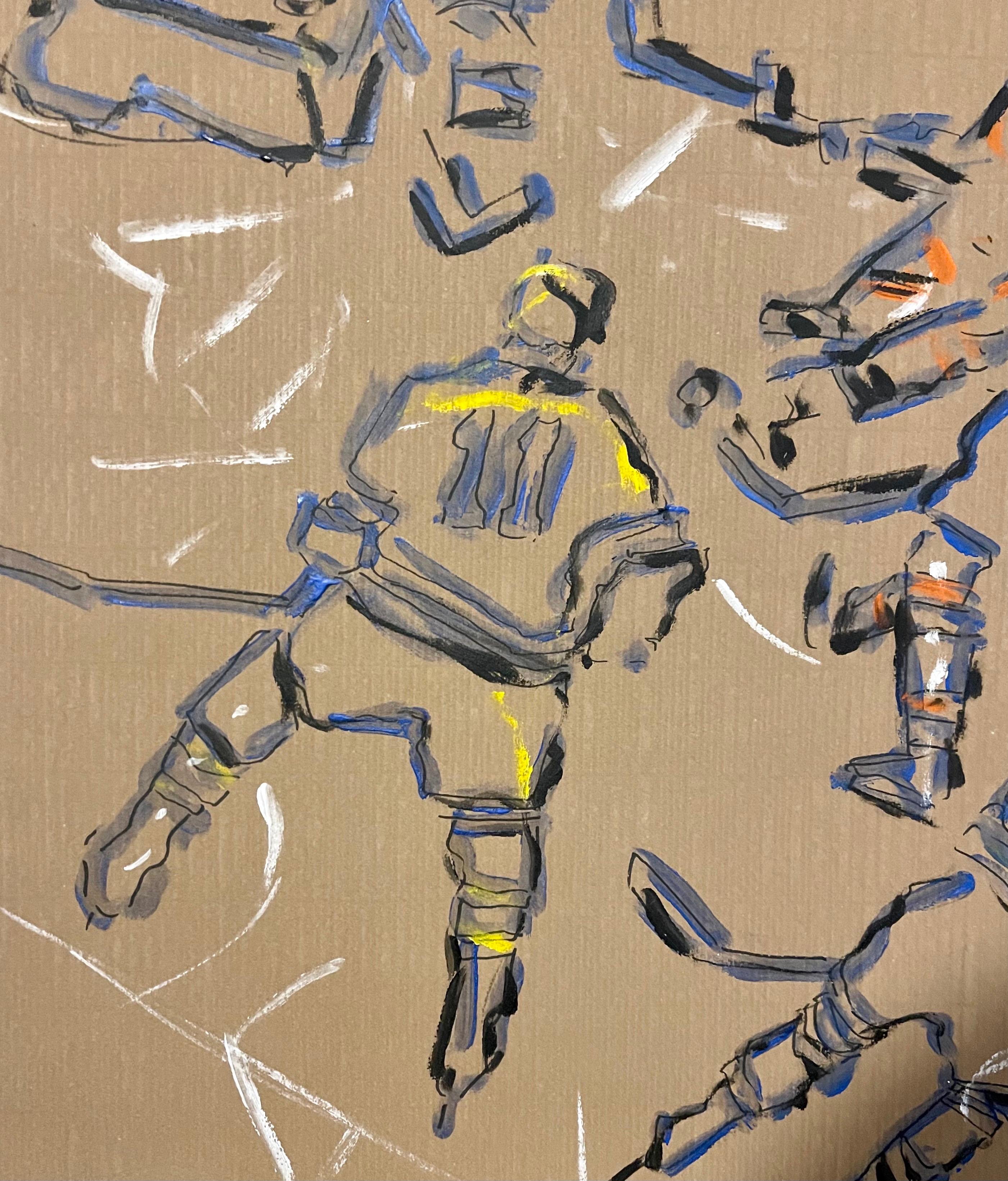 Judy Rifka, peinture à l'huile expressionniste abstraite sur papier - Joueurs de hockey en vente 5