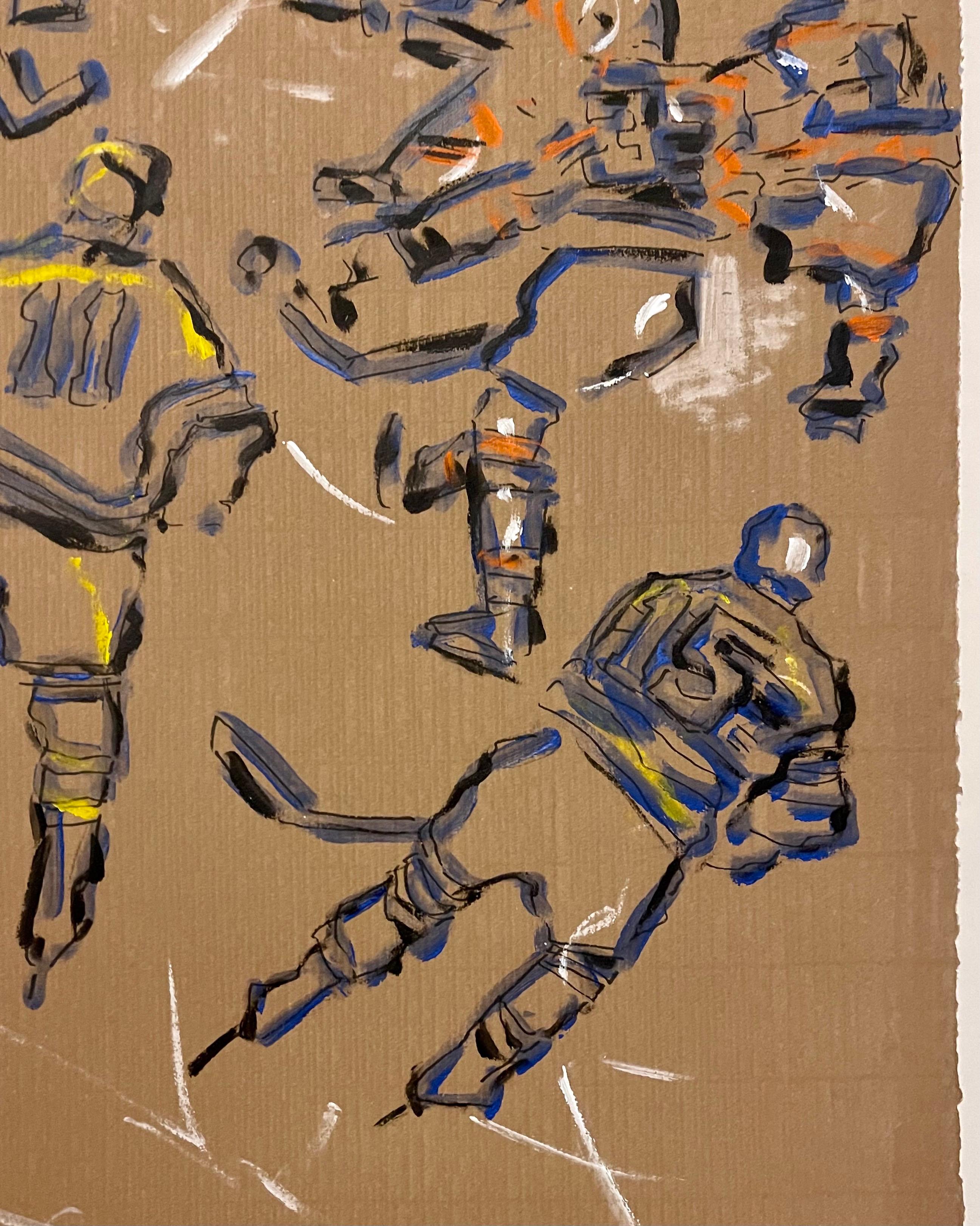 Judy Rifka, Pintura al óleo expresionista abstracta sobre papel Jugadores de hockey en venta 6