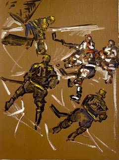 Judy Rifka, Abstract Expressionist Oil Painting on Paper Hockey Players