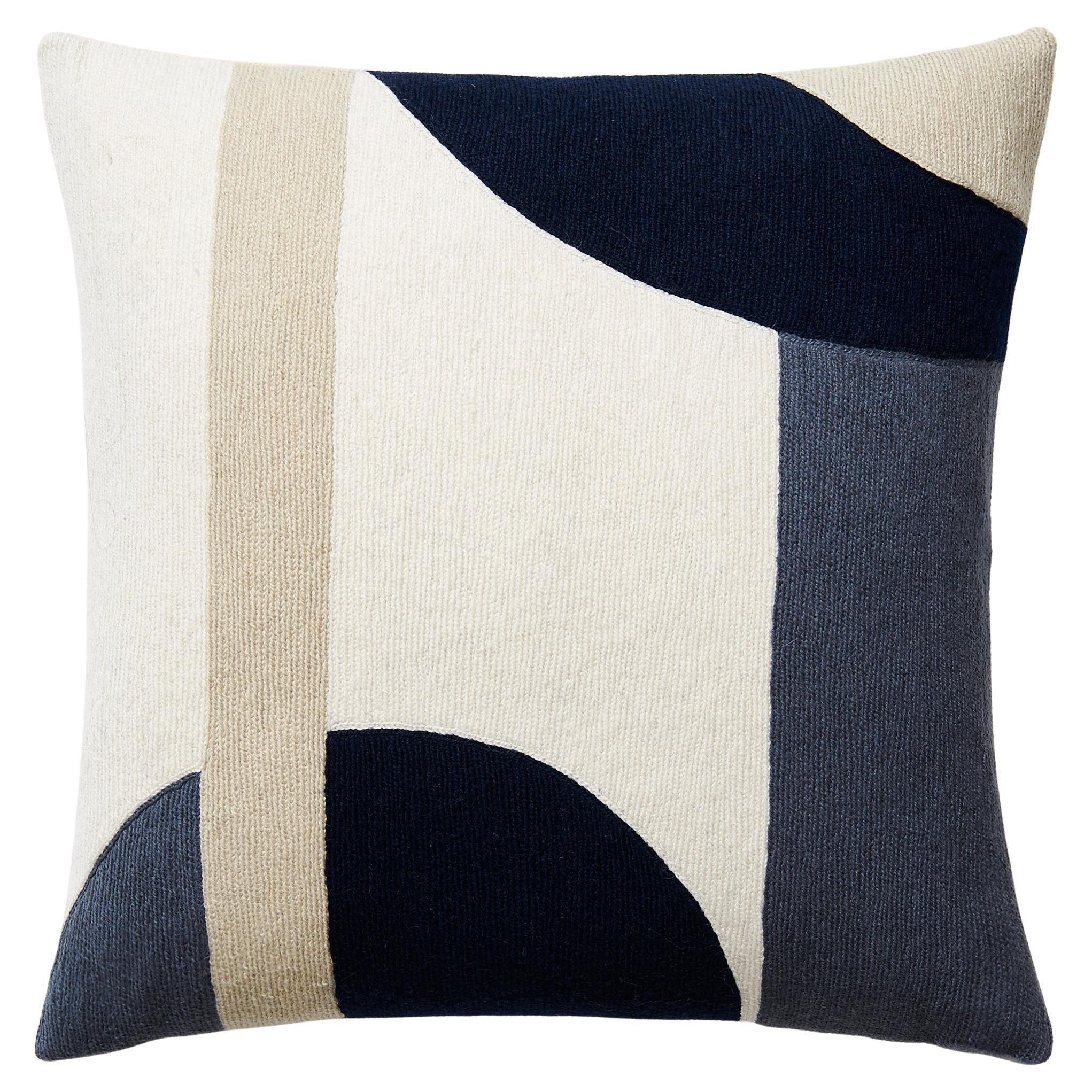 Judy Ross Textiles Luna Hand-Embroidered Chainstitch Pillow in Navy, 18 Inch For Sale