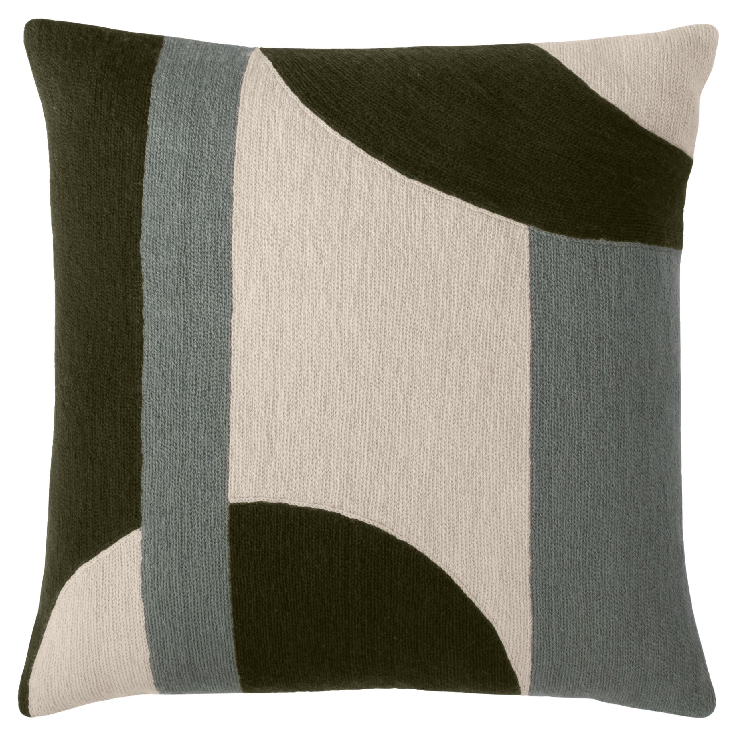 Judy Ross Textiles Luna Hand-Embroidered Chainstitch Pillow in Olive, 18 Inch